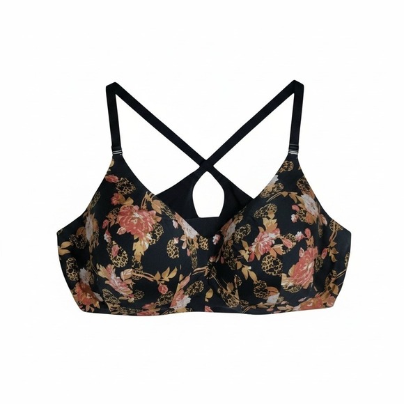 torrid Other - Torrid Curve Black Floral Leopard Wire-Free Lightly Lined Bra 46DD Lace Back